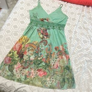 Floral Empire Waist Dress with Lace Detail